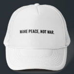 Frieden statt Krieg schwarzen Text minimalistisch  Truckerkappe<br><div class="desc">Machen Sie Frieden nicht Krieg schwarzen Text minimalistisch einfachen kühnen Anti-Krieg Protest weißen Trucker Hat. Vollständig anpassbarer schwarzer Text. Farben sind bearbeitbar. Nahost/Gaza-Konflikt</div>