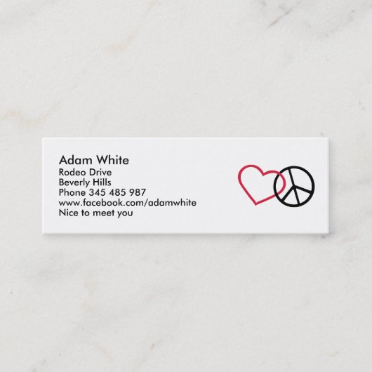 Frieden u. Herz Mini Visitenkarte (Vorderseite)