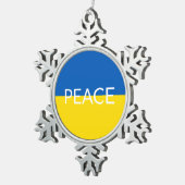 Frieden Ukraine Fahne blauer gelber Sondertext Schneeflocken Zinn-Ornament (Rechts)