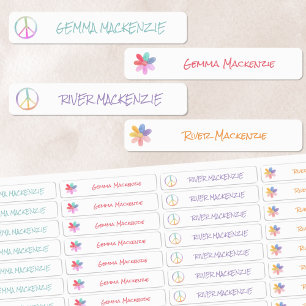 Frieden und Blumen Boho Hippie Wasserdichte Name Etiketten