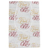 Frieden und Freude auf weißem Holz Mittlere Geschenktüte (Vorderseite)