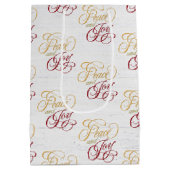 Frieden und Freude auf weißem Holz Mittlere Geschenktüte (Rückseite)