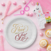 Frieden und Freude auf weißem Holz Pappteller (Party)