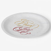 Frieden und Freude auf weißem Holz Pappteller (Schrägansicht)