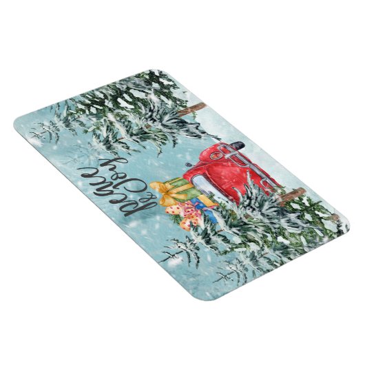 Frieden und Freude beim Roten Auto im Winterwaldur Magnet (Rechte Seite)