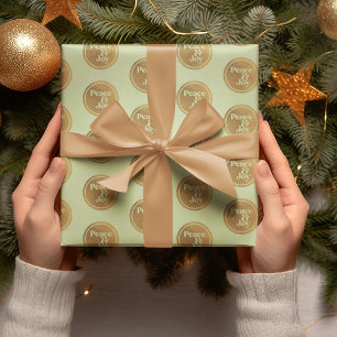 Frieden und Freude, grüne und goldene Weihnachtsfe Geschenkpapier