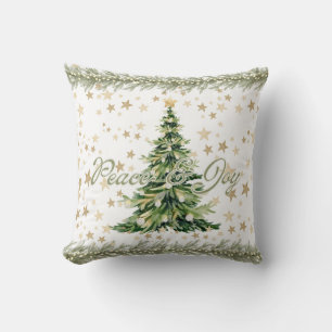 Frieden und Freude Grüner Weihnachtsbaum Kissen