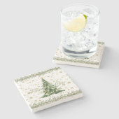 Frieden und Freude Grüner Weihnachtsbaum Steinuntersetzer (Seitenansicht)