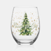 Frieden und Freude Grüner Weihnachtsbaum Weinglas Ohne Stiel (Rückseite)