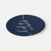 Frieden und Freude Moderne Blau und Weiß Weihnacht Pappteller (Schrägansicht)