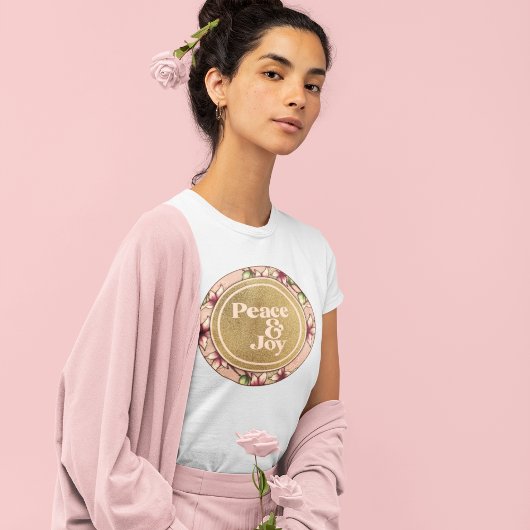 Frieden und Freude Rosa und Gold Weihnachten T-Shirt