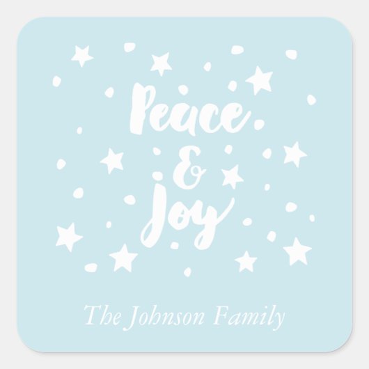 Frieden und Freude Sterne und Schneeflocken Weihna Quadratischer Aufkleber (Vorderseite)