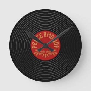 Frieden und Freude Vinyl-Schallplattendesign Runde Wanduhr