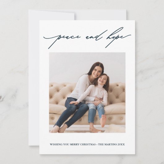 Frieden und Hoffnung Kalligrafie Holiday Blue und Einladung (Vorderseite)