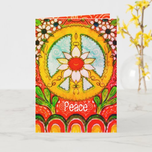 Frieden und Liebe Daisy Hippie Boho Original Gruß Karte (Gelbe Blume)