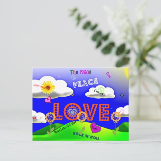 Frieden und Liebe in den 60er Jahren, Postkarte (Stehend Vorderseite)