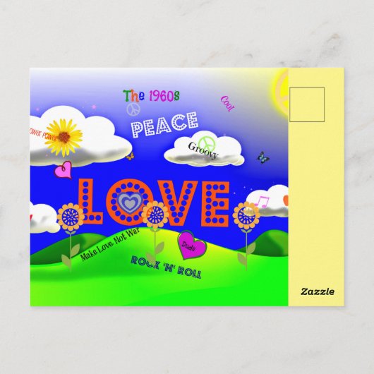 Frieden und Liebe in den 60er Jahren, Postkarte (Rückseite)