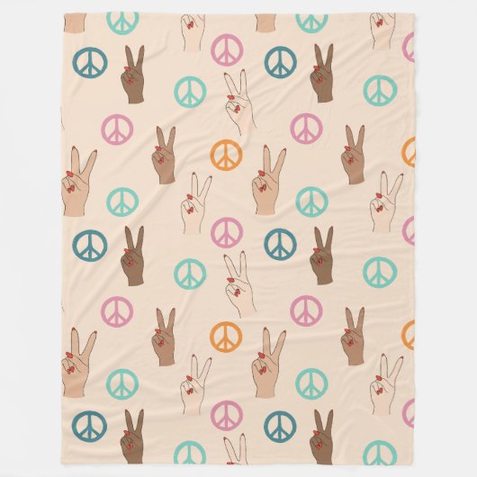 Frieden und Liebe Multikulturelles Handmuster Fleecedecke (Vorderseite)