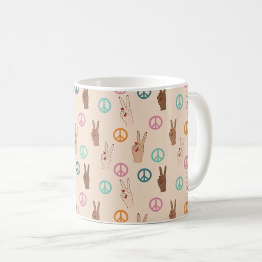 Frieden und Liebe Multikulturelles Handmuster Kaffeetasse (VorderseiteRechts)