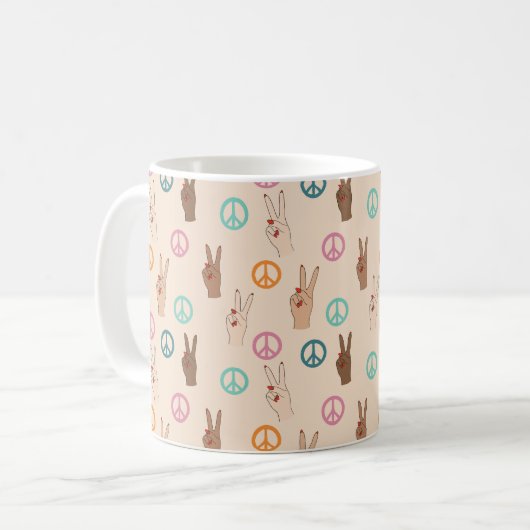 Frieden und Liebe Multikulturelles Handmuster Kaffeetasse (Vorderseite Links)