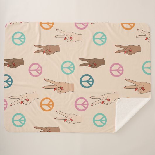 Frieden und Liebe Multikulturelles Handmuster Sherpadecke (Vorderseite (Horizontal))