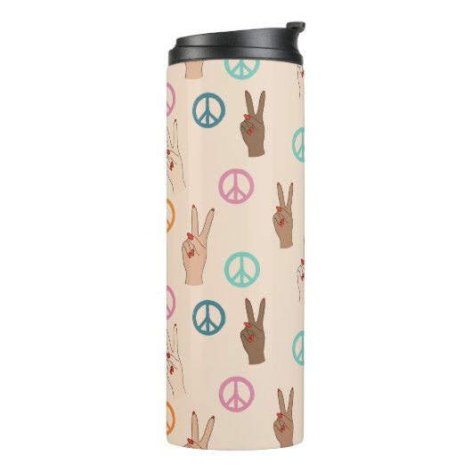 Frieden und Liebe Multikulturelles Handmuster Thermosbecher (Nach links gedreht)