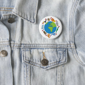 Frieden und Liebe Niedliche Cartoon Tiere der Welt Button