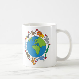 Frieden und Liebe Niedliche Cartoon Tiere der Welt Kaffeetasse