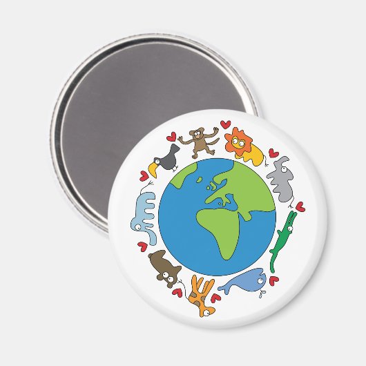 Frieden und Liebe Niedliche Cartoon Tiere der Welt Magnet (Vorderseite/Rückseite)