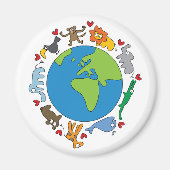Frieden und Liebe Niedliche Cartoon Tiere der Welt Magnet (Vorne)