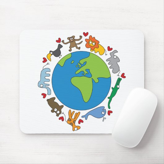 Frieden und Liebe Niedliche Cartoon Tiere der Welt Mousepad (Mit Mouse)