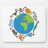 Frieden und Liebe Niedliche Cartoon Tiere der Welt Mousepad (Vorne)