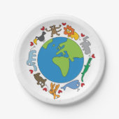 Frieden und Liebe Niedliche Cartoon Tiere der Welt Pappteller (Vorderseite)