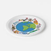 Frieden und Liebe Niedliche Cartoon Tiere der Welt Pappteller (Schrägansicht)