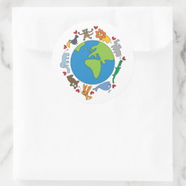 Frieden und Liebe Niedliche Cartoon Tiere der Welt Runder Aufkleber