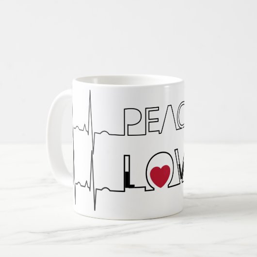Frieden und Liebe Rotes Herz Kaffee Cup Tasse (Vorderseite Links)