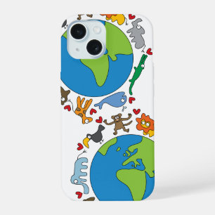 Frieden Und Liebe Süße Cartoon-Tiere der Welt iPhone 15 Hülle