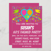 Frieden und Liebe. Themed Party der 60er Jahre. Einladung (Vorne/Hinten)