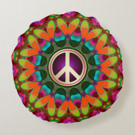 Frieden und Liebe (v1), heimelige Hippie Round Cus Rundes Kissen