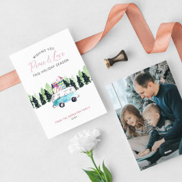 Frieden und Liebe Vintag Van Christmas Foto Feiertagskarte