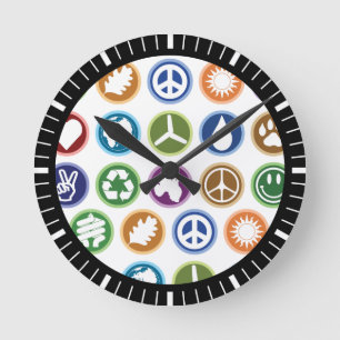 Frieden und Öko Symbole Runde Wanduhr