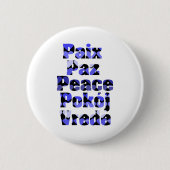 Frieden Viele Sprachen Herzen Blau Button (Vorderseite)