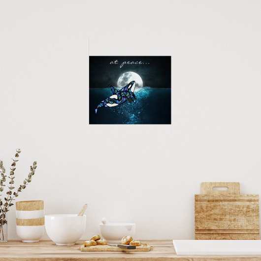 Frieden ~ Vollmond Psychedelic Trippy Orca Whale Poster (Küche)