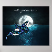 Frieden ~ Vollmond Psychedelic Trippy Orca Whale Poster (Vorne)