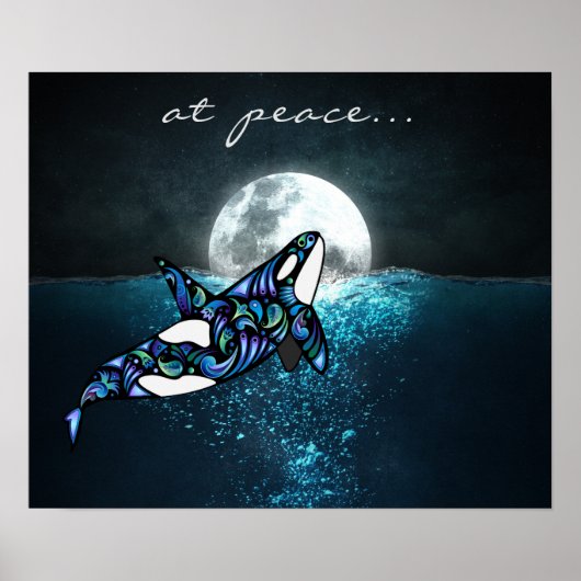 Frieden ~ Vollmond Psychedelic Trippy Orca Whale Poster (Vorne)