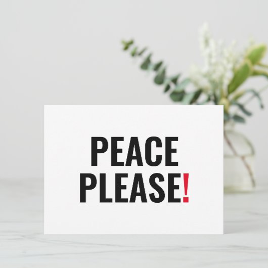 Frieden, weißer schwarzer Text, Anti-Kriegskarte (Stehend Vorderseite)