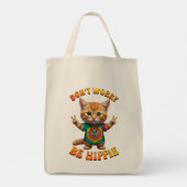 Friedens-Hippie-Glückliches-Boho-Kätzchen Katze Tragetasche (Rückseite)