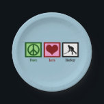 Friedens-Liebe-Feldhockey Pappteller<br><div class="desc">Ein Friedenszeichen,  Herz und die schwarze Silhouette eines Hockeyspielers. Ich Liebe Sportgeschenke zu Weihnachten.</div>