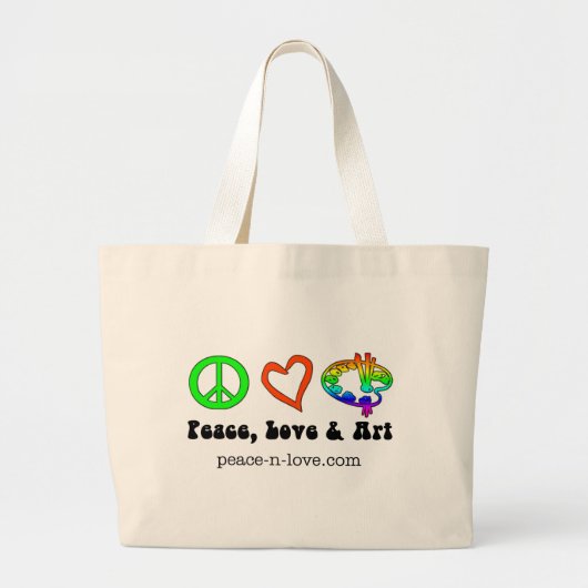 Friedens-, Liebe-u. Kunst-Zeichen-Tasche Jumbo Stoffbeutel (Vorne)