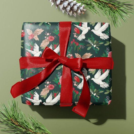Friedens Tauben grünes florales Muster Geschenkpapier